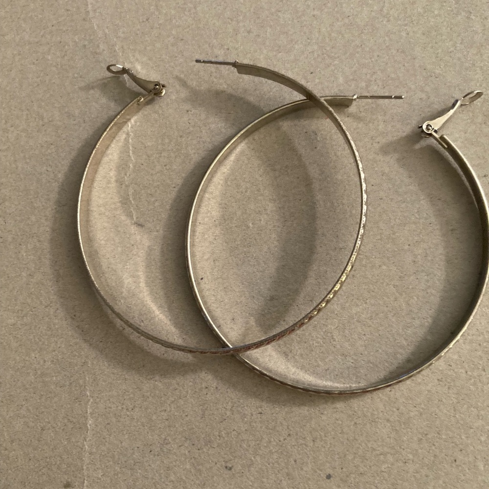 Silvertone Big Loop Hoop Pierced Earrings